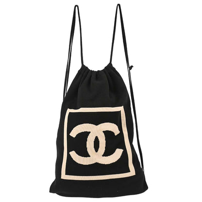 Chanel 2003-2004 Black Cotton Sport Line Drawstring Backpack