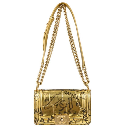Boy Chanel 2019 Gold Embossed Calfskin Graffiti Small Chain Shoulder Bag