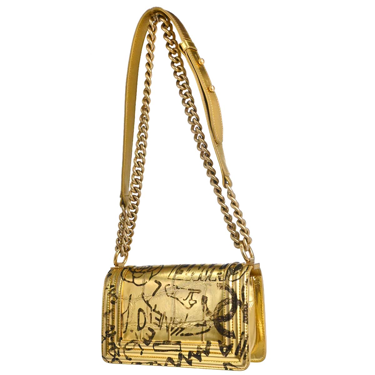 Boy Chanel 2019 Gold Embossed Calfskin Graffiti Small Chain Shoulder Bag