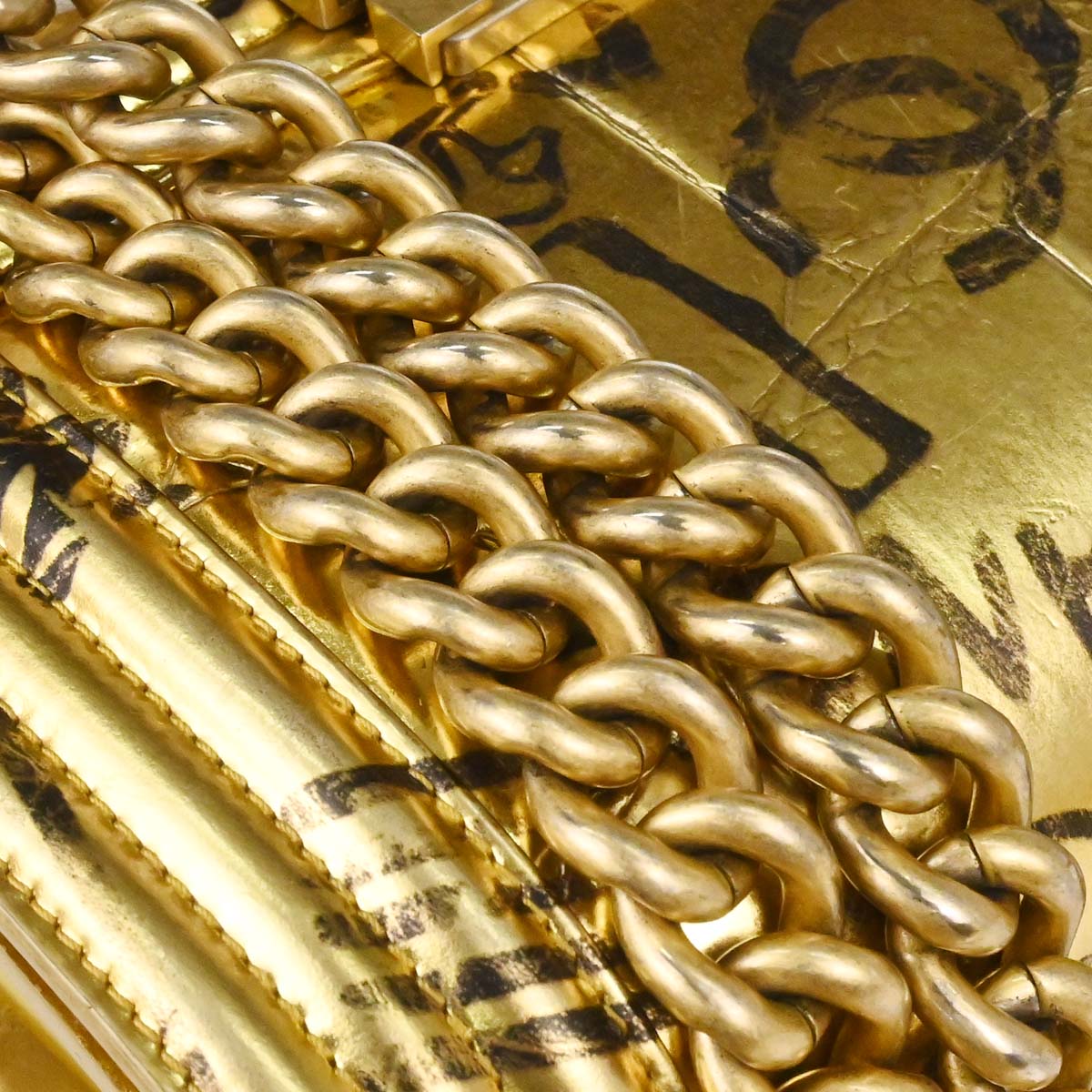 Boy Chanel 2019 Gold Embossed Calfskin Graffiti Small Chain Shoulder Bag