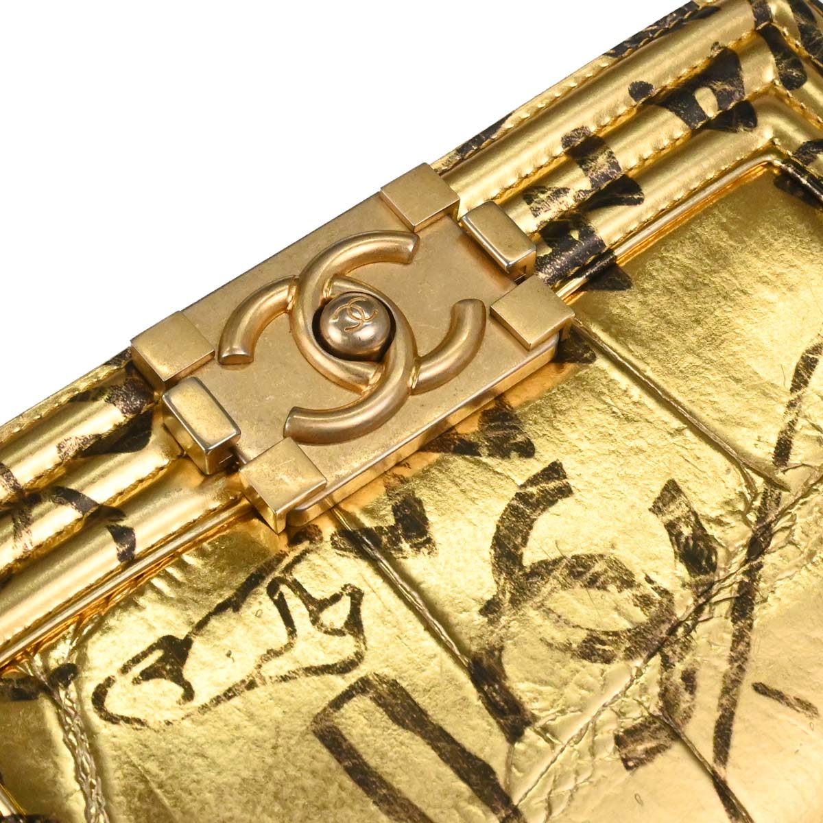 Boy Chanel 2019 Gold Embossed Calfskin Graffiti Small Chain Shoulder Bag