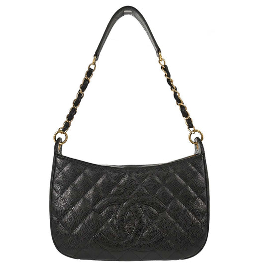 Chanel 2003-2004 Black Caviar Skin Hobo Handbag