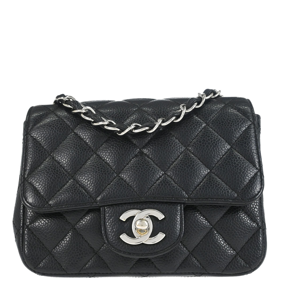 Chanel 2008-2009 Black Caviar Skin Mini Classic Square Flap Bag 17