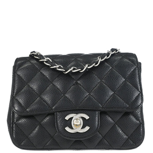 Chanel 2008-2009 Black Caviar Skin Mini Classic Square Flap Bag 17