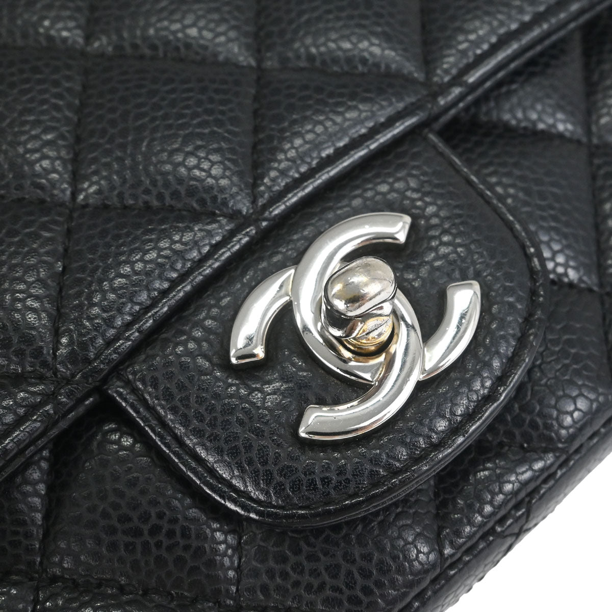 Chanel 2008-2009 Black Caviar Skin Mini Classic Square Flap Bag 17