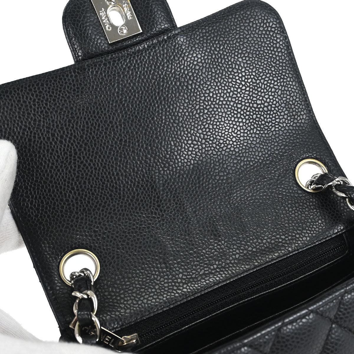 Chanel 2008-2009 Black Caviar Skin Mini Classic Square Flap Bag 17