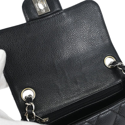 Chanel 2008-2009 Black Caviar Skin Mini Classic Square Flap Bag 17