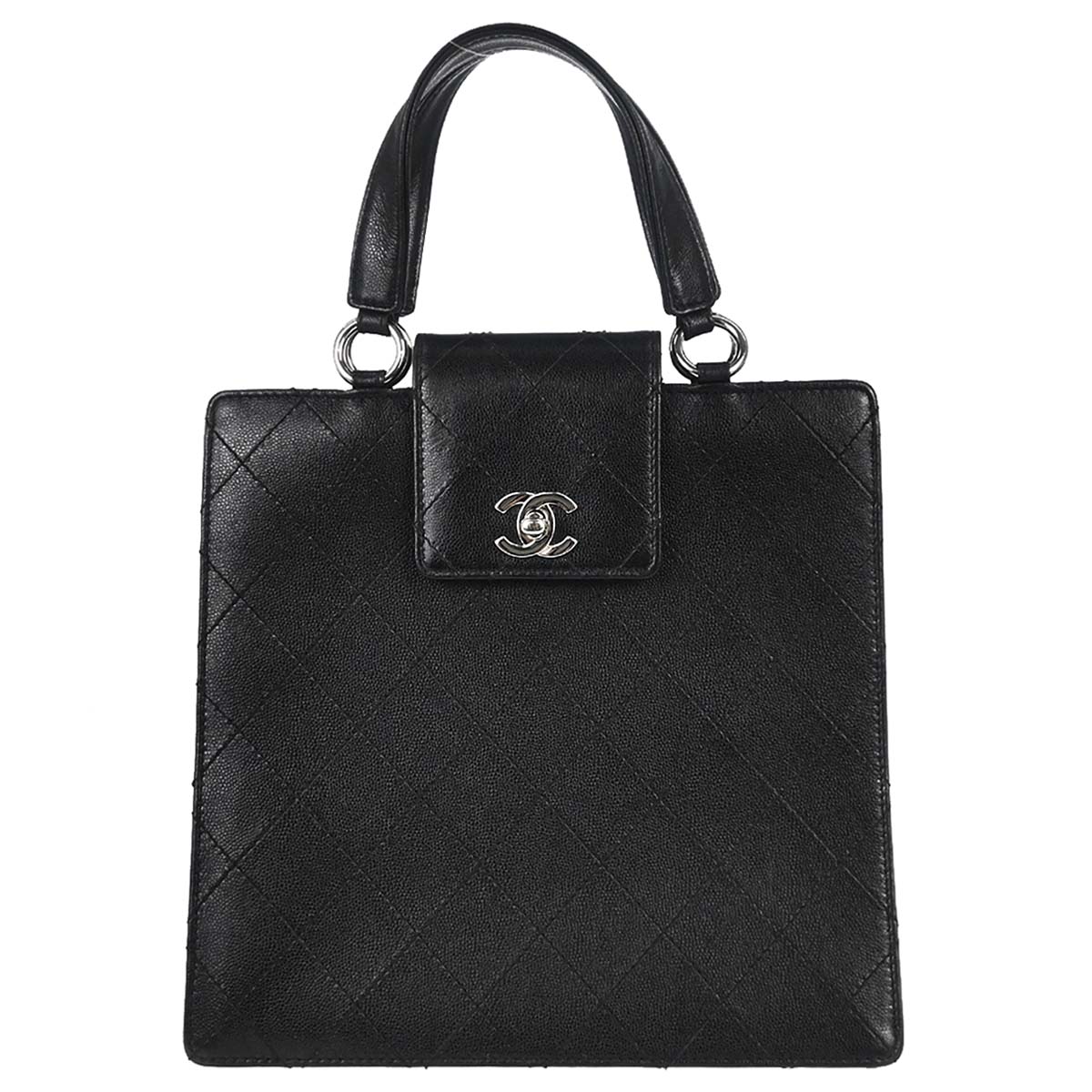 Chanel 1997-1999 Black Caviar Skin Tote Handbag