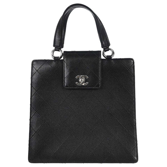 Chanel 1997-1999 Black Caviar Skin Tote Handbag