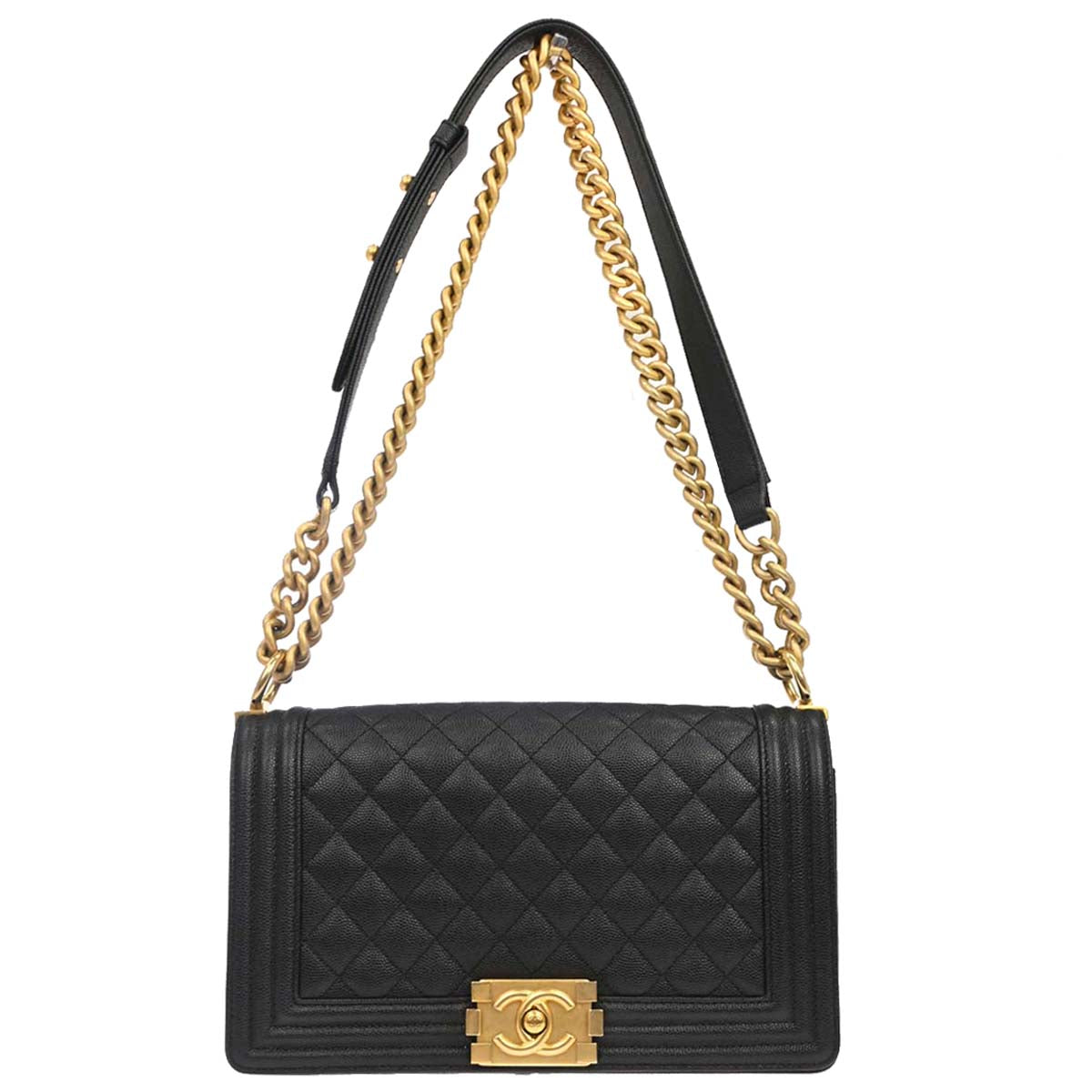 Boy Chanel 2019 Black Caviar Skin Medium Shoulder Bag