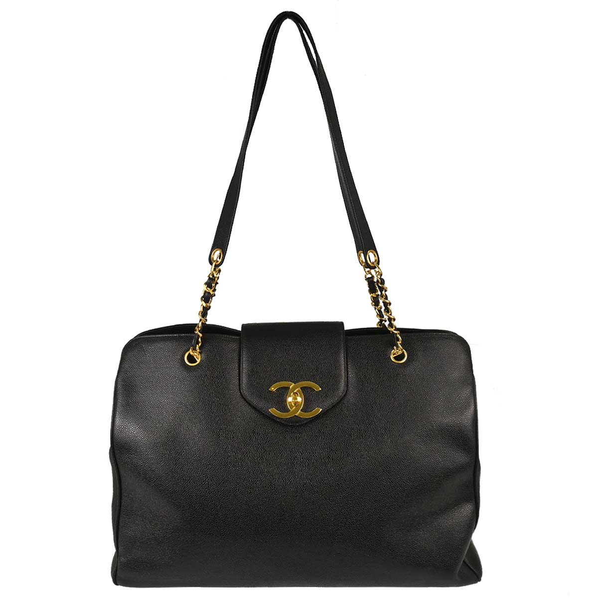 Chanel 1996-1997 Black Caviar Skin Supermodel Tote Shoulder Bag