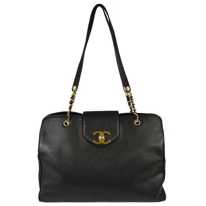 Chanel 1996-1997 Black Caviar Skin Supermodel Tote Shoulder Bag