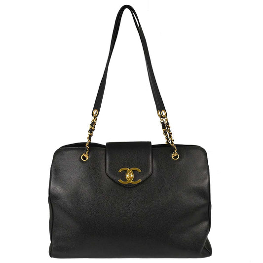 Chanel 1996-1997 Black Caviar Skin Supermodel Tote Shoulder Bag