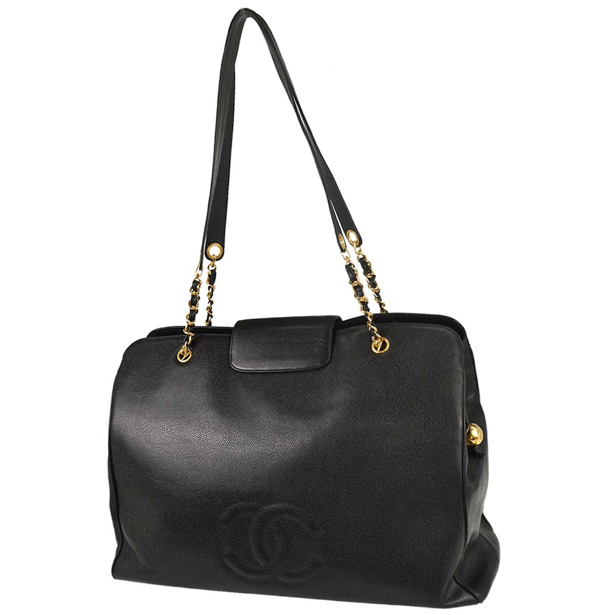 Chanel 1996-1997 Black Caviar Skin Supermodel Tote Shoulder Bag