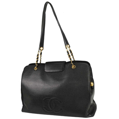 Chanel 1996-1997 Black Caviar Skin Supermodel Tote Shoulder Bag