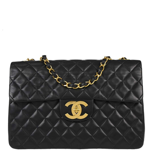 Chanel 1994-1996 Black Lambskin Maxi Classic Flap Shoulder Bag