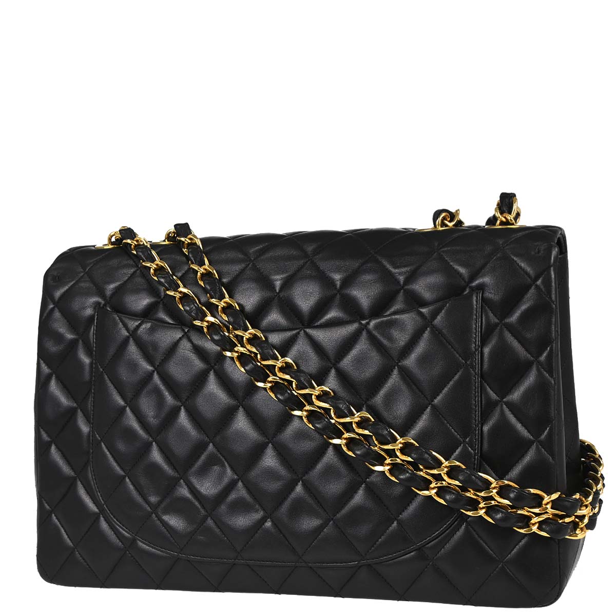 Chanel 1994-1996 Black Lambskin Maxi Classic Flap Shoulder Bag