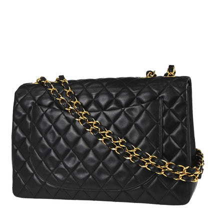 Chanel 1994-1996 Black Lambskin Maxi Classic Flap Shoulder Bag