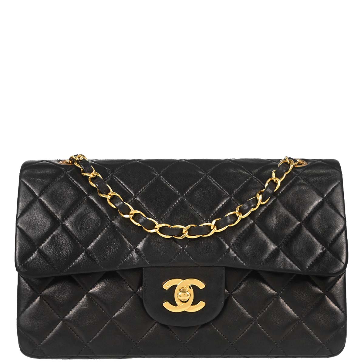 Chanel 1991-1994 Black Lambskin Small Classic Double Flap Shoulder Bag