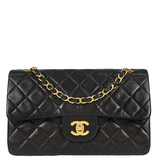 Chanel 1991-1994 Black Lambskin Small Classic Double Flap Shoulder Bag