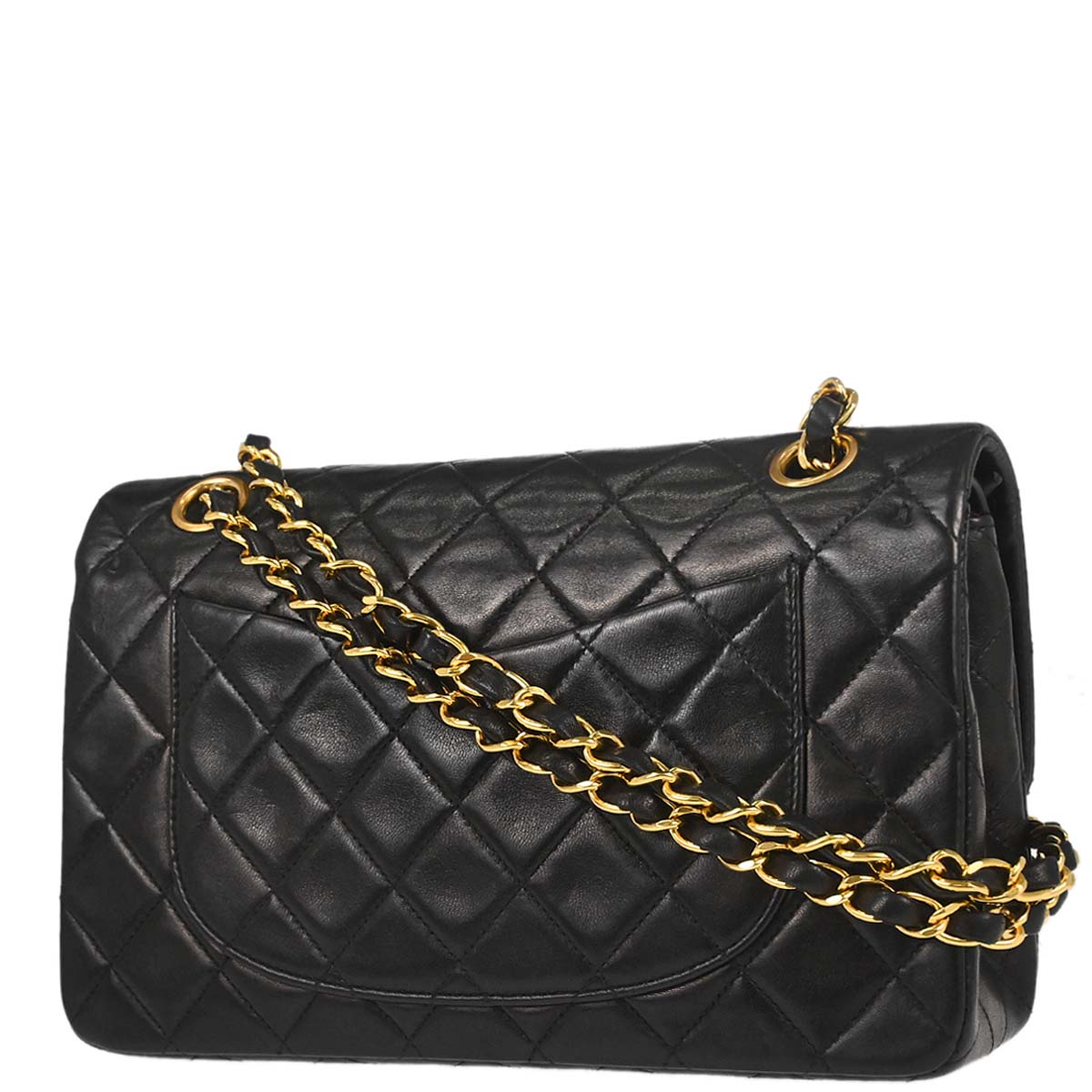 Chanel 1991-1994 Black Lambskin Small Classic Double Flap Shoulder Bag
