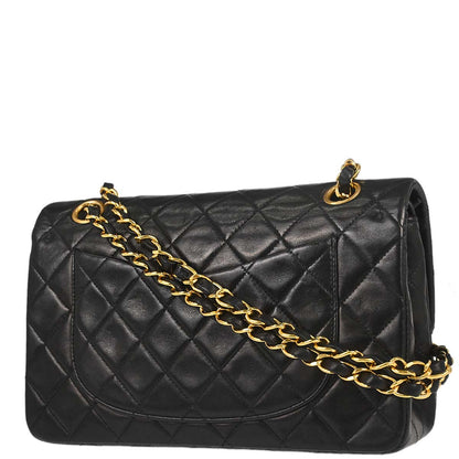 Chanel 1991-1994 Black Lambskin Small Classic Double Flap Shoulder Bag