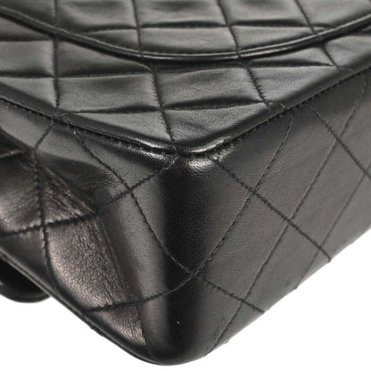 Chanel 1991-1994 Black Lambskin Small Classic Double Flap Shoulder Bag