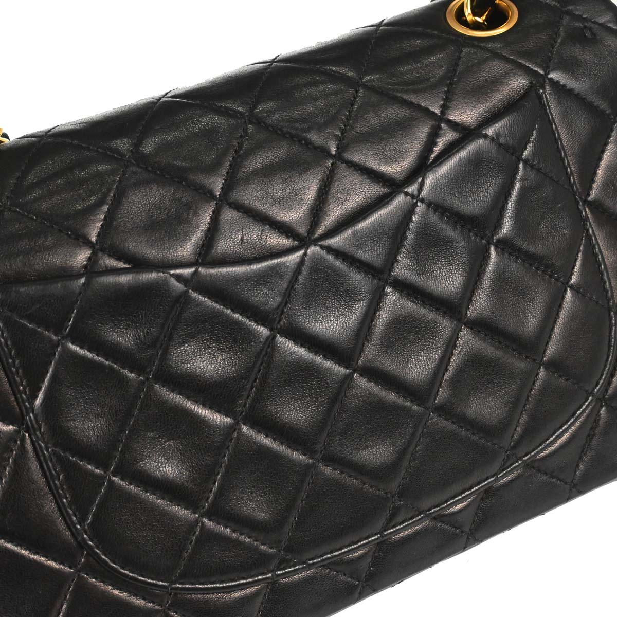Chanel 1991-1994 Black Lambskin Small Classic Double Flap Shoulder Bag