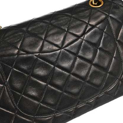 Chanel 1991-1994 Black Lambskin Small Classic Double Flap Shoulder Bag