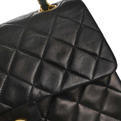 Chanel 1991-1994 Black Lambskin Small Classic Double Flap Shoulder Bag