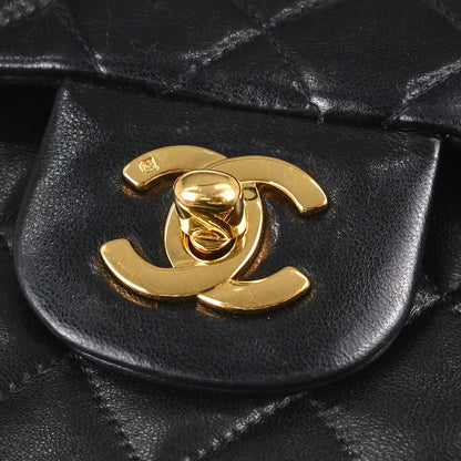 Chanel 1991-1994 Black Lambskin Small Classic Double Flap Shoulder Bag