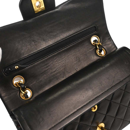 Chanel 1991-1994 Black Lambskin Small Classic Double Flap Shoulder Bag