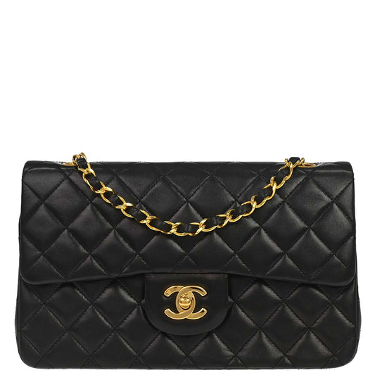 Chanel 1989-1991 Black Lambskin Small Classic Double Flap Shoulder Bag