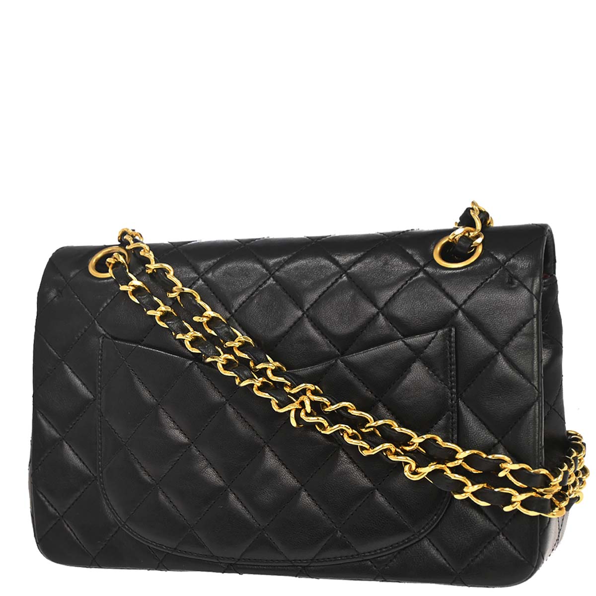 Chanel 1989-1991 Black Lambskin Small Classic Double Flap Shoulder Bag