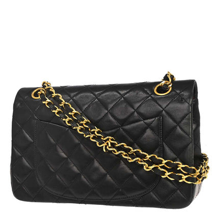 Chanel 1989-1991 Black Lambskin Small Classic Double Flap Shoulder Bag