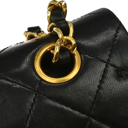Chanel 1989-1991 Black Lambskin Small Classic Double Flap Shoulder Bag