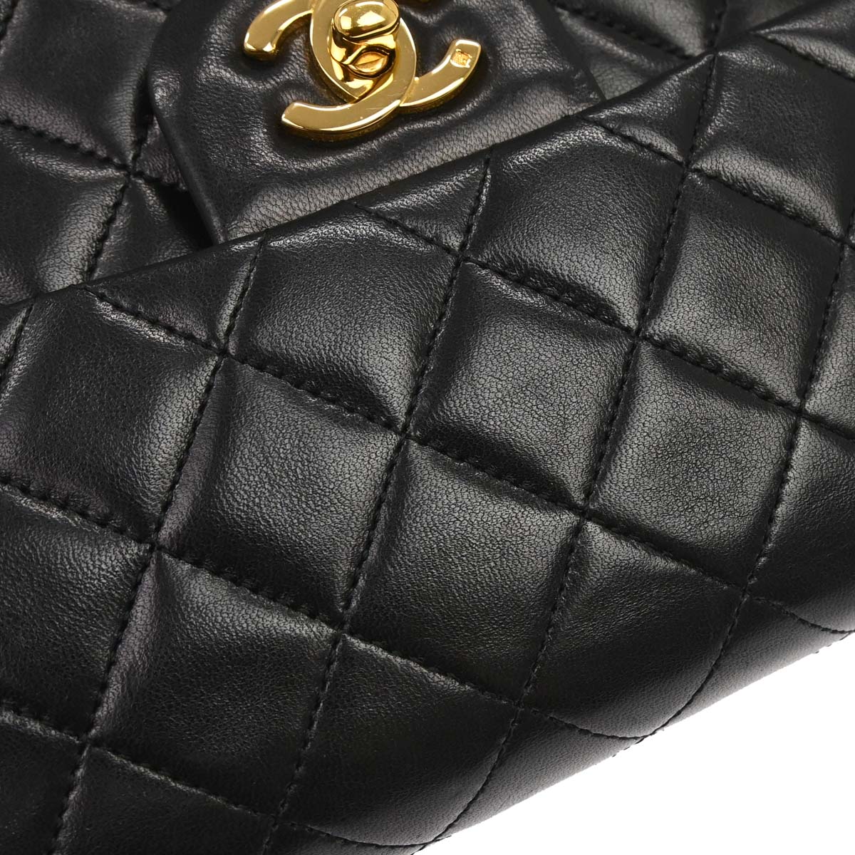 Chanel 1989-1991 Black Lambskin Small Classic Double Flap Shoulder Bag