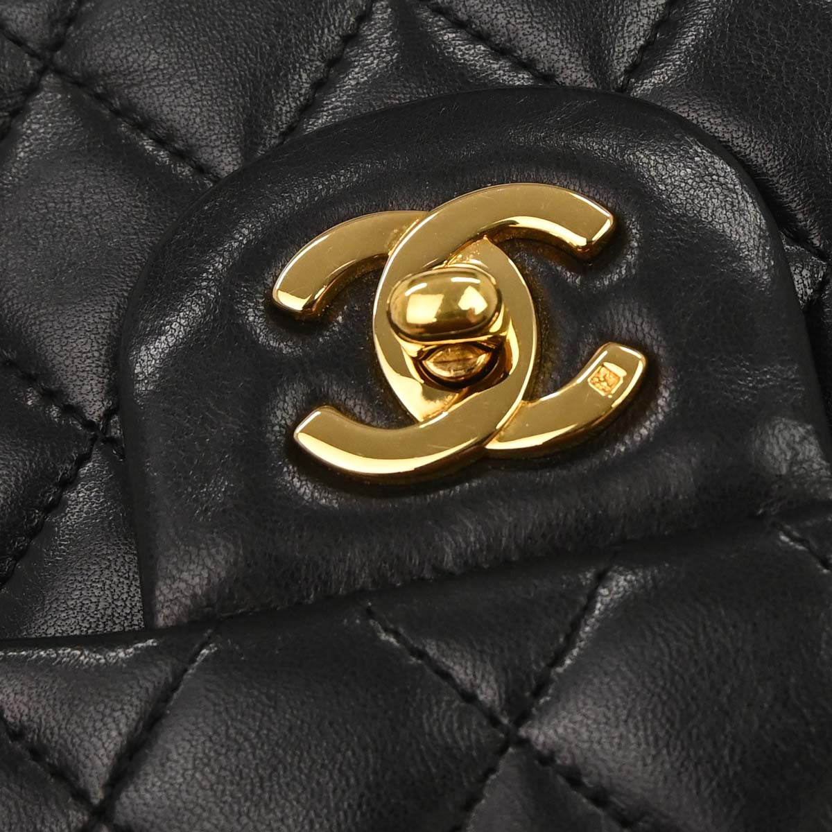 Chanel 1989-1991 Black Lambskin Small Classic Double Flap Shoulder Bag