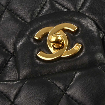 Chanel 1989-1991 Black Lambskin Small Classic Double Flap Shoulder Bag