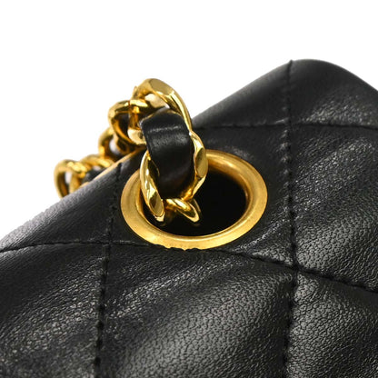 Chanel 1989-1991 Black Lambskin Small Classic Double Flap Shoulder Bag