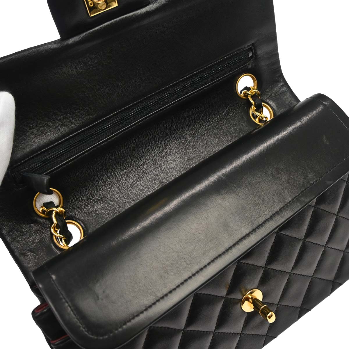 Chanel 1989-1991 Black Lambskin Small Classic Double Flap Shoulder Bag