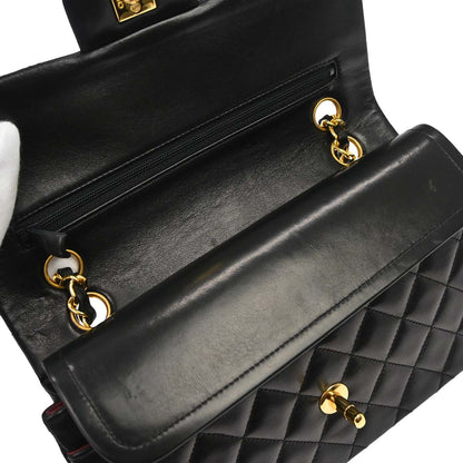 Chanel 1989-1991 Black Lambskin Small Classic Double Flap Shoulder Bag