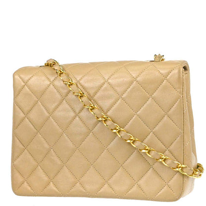 Chanel 1989-1991 Beige Lambskin Classic Square Flap Shoulder Bag 20