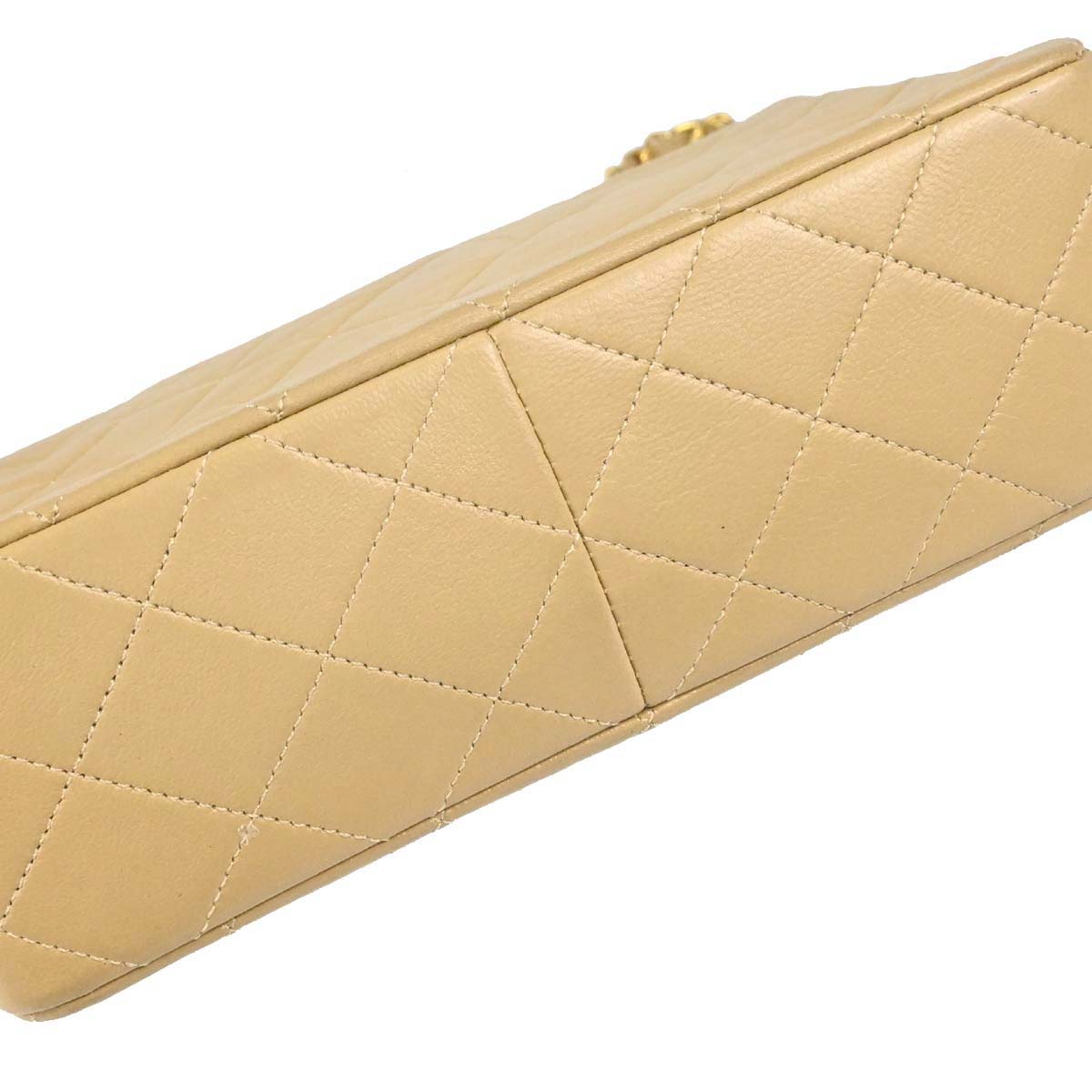 Chanel 1989-1991 Beige Lambskin Classic Square Flap Shoulder Bag 20