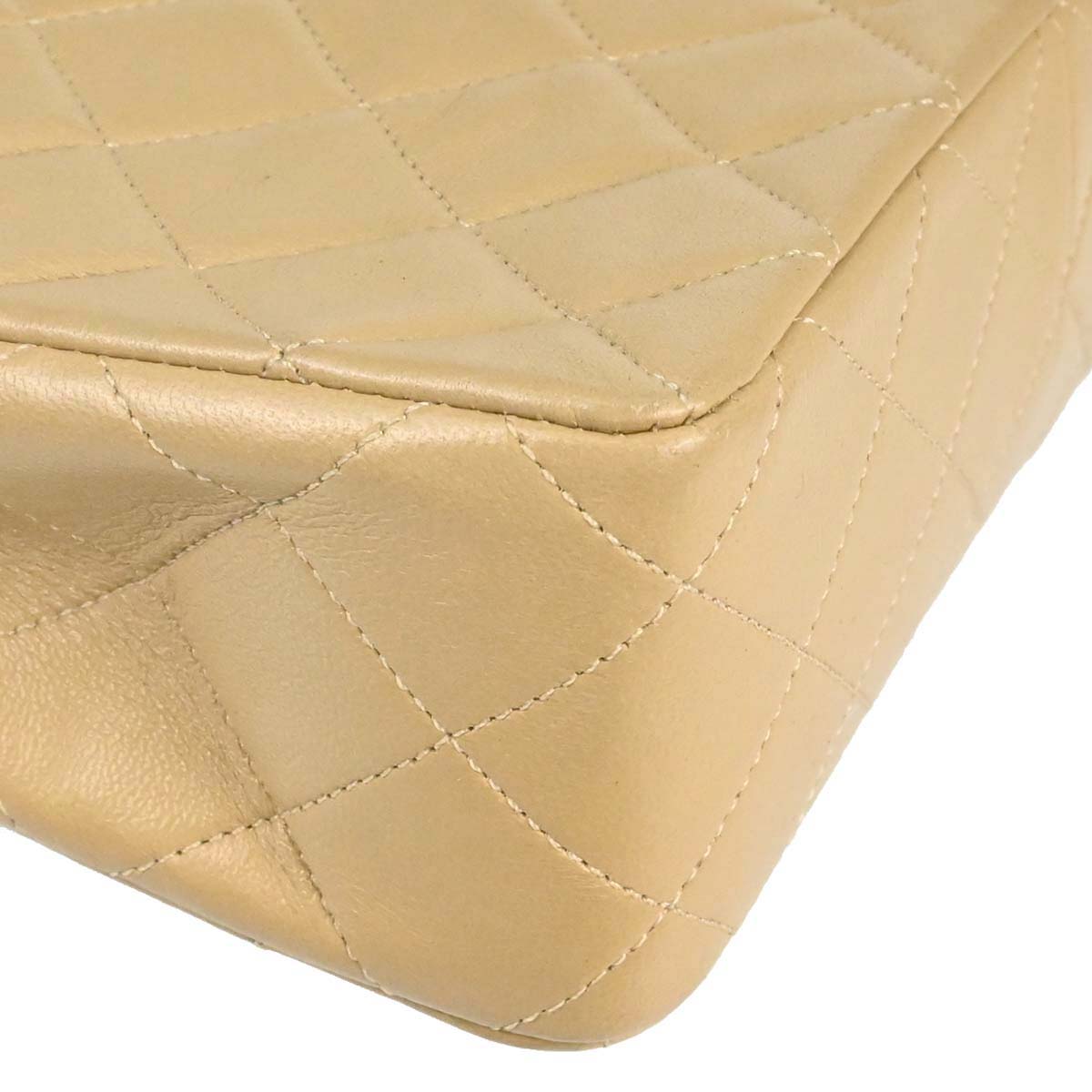 Chanel 1989-1991 Beige Lambskin Classic Square Flap Shoulder Bag 20