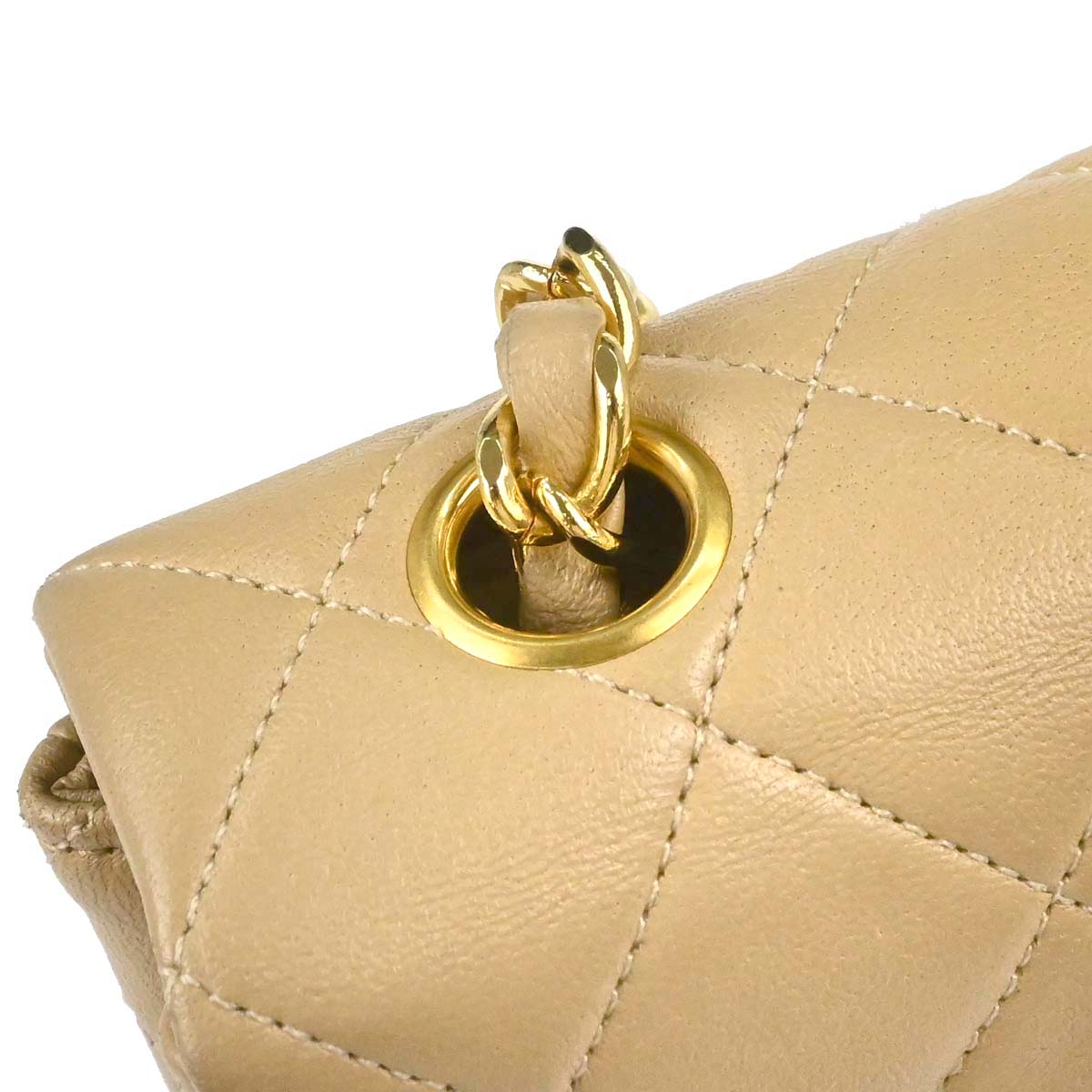 Chanel 1989-1991 Beige Lambskin Classic Square Flap Shoulder Bag 20