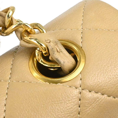 Chanel 1989-1991 Beige Lambskin Classic Square Flap Shoulder Bag 20