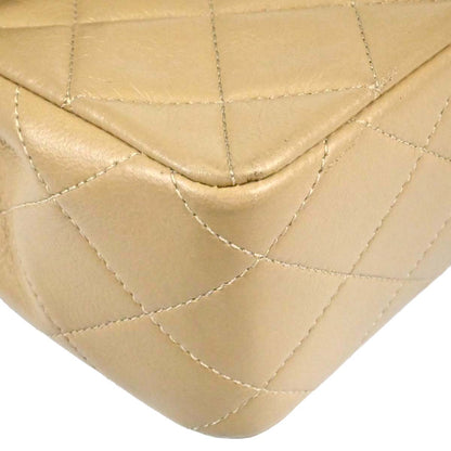Chanel 1989-1991 Beige Lambskin Classic Square Flap Shoulder Bag 20