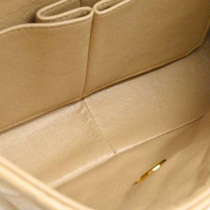 Chanel 1989-1991 Beige Lambskin Classic Square Flap Shoulder Bag 20