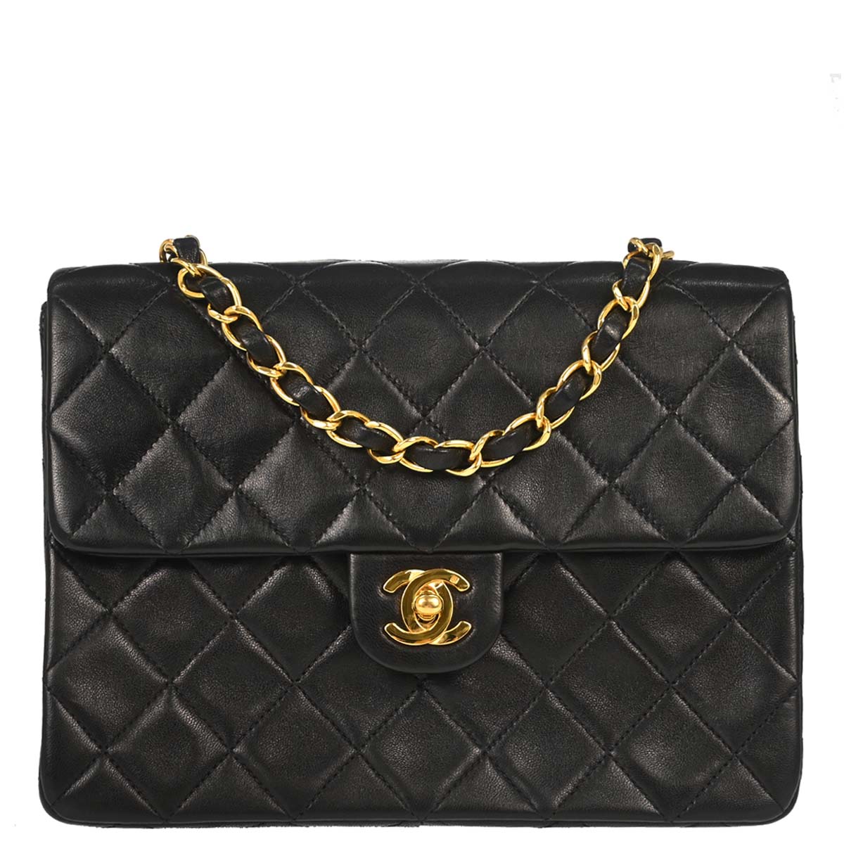 Chanel 1991-1994 Black Lambskin Classic Square Flap Shoulder Bag 20